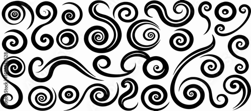 Collection of Black Swirl and Spiral Design Elements