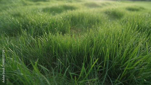 Wallpaper Mural A captivating ground level view of fresh green grass, illuminated by sunlight Torontodigital.ca