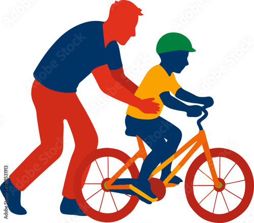 Father helping son learn cycling with love and support

