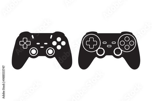 Vector Illustration of Modern and Retro Game Controllers Gaming Icons in Black and White