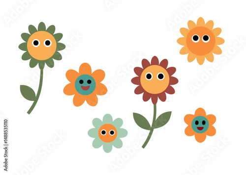 A colorful floral pattern with cartoon flowers and birds illustrates the beauty of summer nature in a seamless vector design