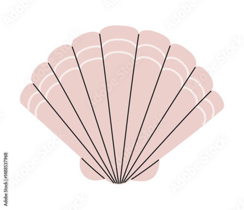 Sea shell. Ocean exotic underwater seashell sticker. Hand drawn vector illustration isolated on white background