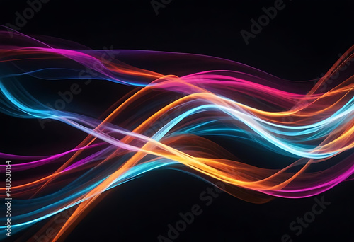 Abstract Colorful Light Trails on Black