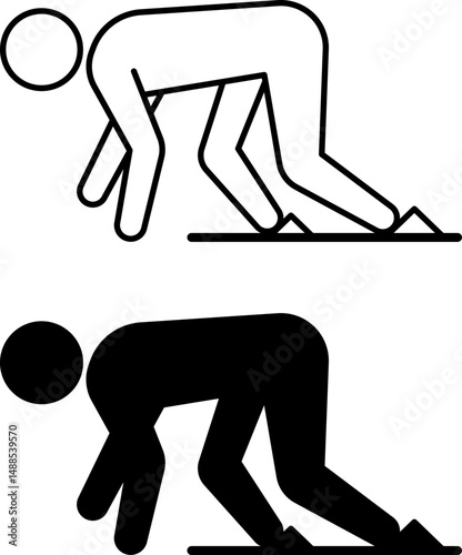 Starting Block Icons. Black and White Vector Illustration. Device for Supporting Sprinter's Feet at the Start of the Race. Sport, Competition, Runner. Running Concept