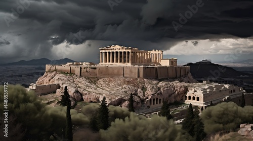 Stormy Athens Acropolis Landscape.