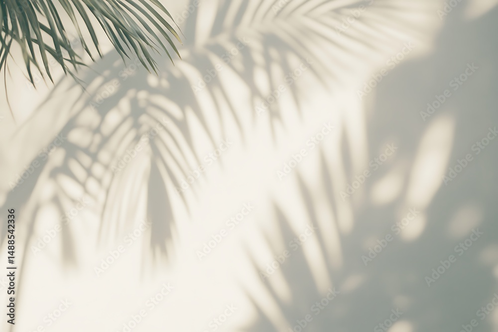 Obraz premium Blurred palm leaf shadows on white surface