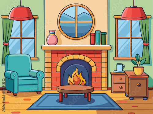 A luxury living room boasts a fireplace, sofa, and wood furniture under soft light