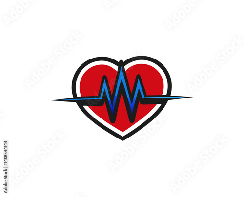 Heart logo with EKG heartbeat line in red and blue colors  