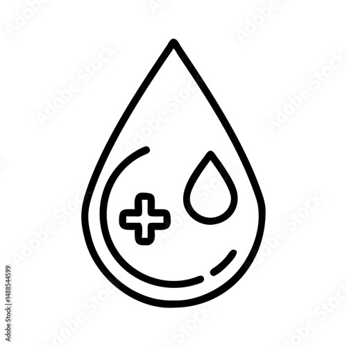 Blood drop icon with medical symbol in minimalist design  