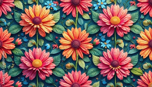 Intricate floral pattern, repeating seamlessly , graphic, ornate, illustration