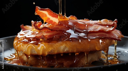Crispy strips of bacon hanging