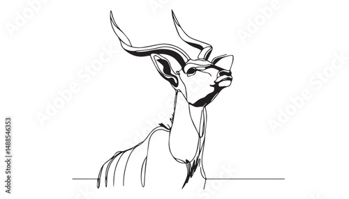 Continuous one single minimal line drawing Greater kudu