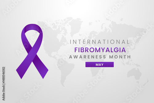Fibromyalgia Awareness Month background design with Purple silk ribbon.