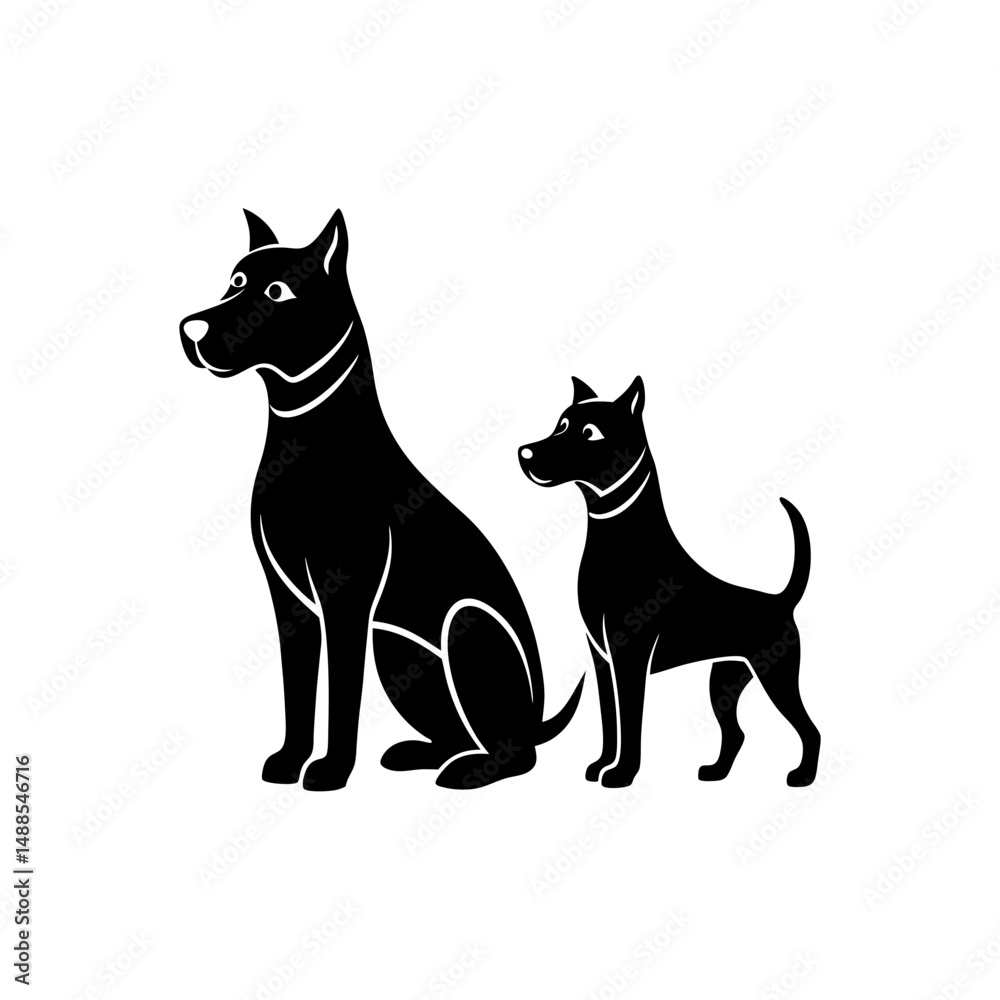 Fototapeta premium Two cute dog silhouette illustration