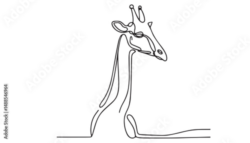 Continuous one single minimal line drawing Giraffe head