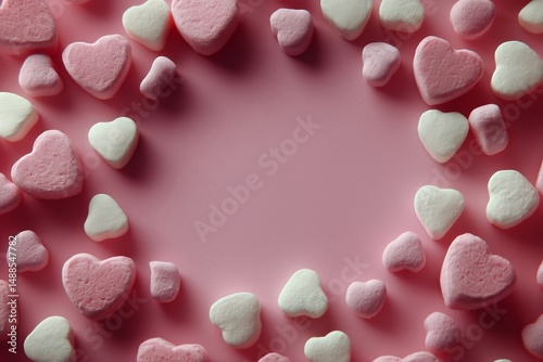 Colorful Heart Shaped Marshmallows Arranged on a Pink Background for Festive ...