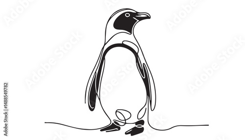 Continuous one single minimal line drawing Penguins