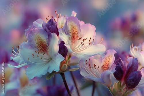 Vibrant Blossoms of Azalea Flowers in Full Bloom During Springtime in a Tranq...