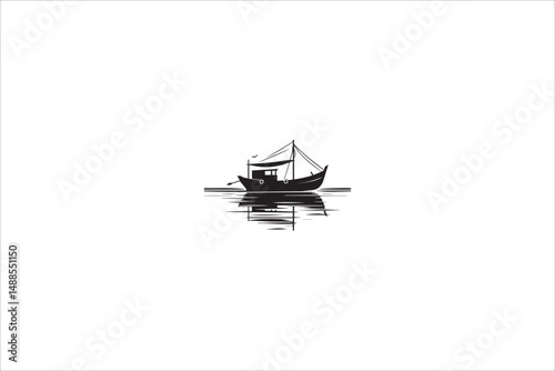 boat  silhouette with a simple, understated design set against a white background