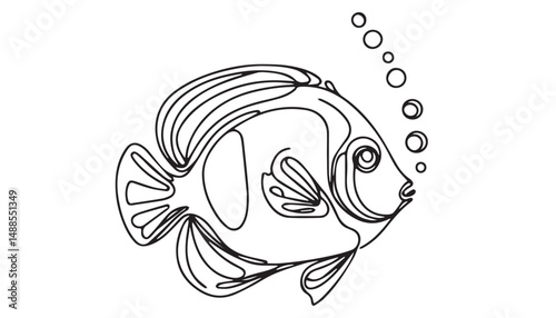 Continuous one single minimal line drawing Triggerfish
