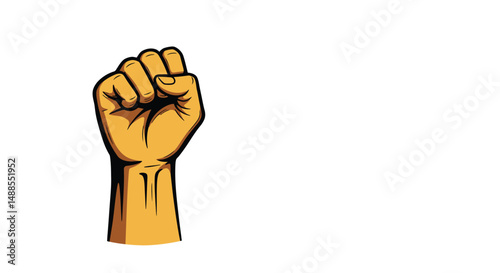 Black-and-white illustration of a raised fist symbolizing strength, unity, determination, and solidarity. Representing concepts such as empowerment, resistance, and collective action.

