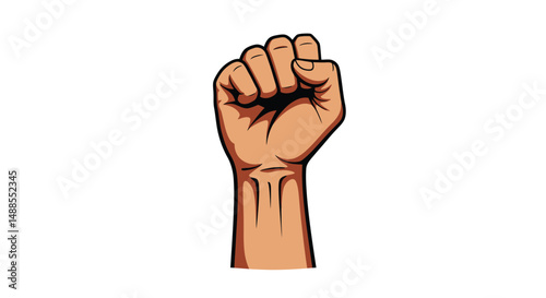 Black-and-white illustration of a raised fist symbolizing strength, unity, determination, and solidarity. Representing concepts such as empowerment, resistance, and collective action.

