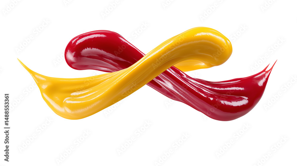 Ketchup and mustard sauce swirl isolated on white