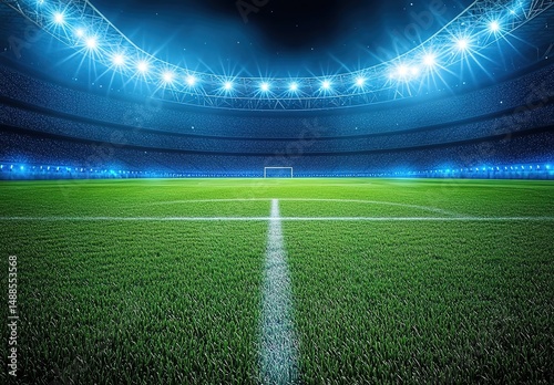 Illuminated Soccer Stadium at Night