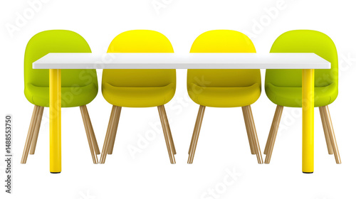Obraz na płótnie Modern dining set with yellow and green chairs isolated on white w salonie