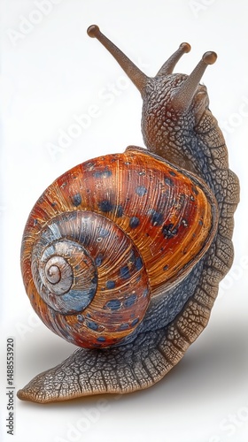 Colorful Snail With Intricate Shell Design Resting on Surface