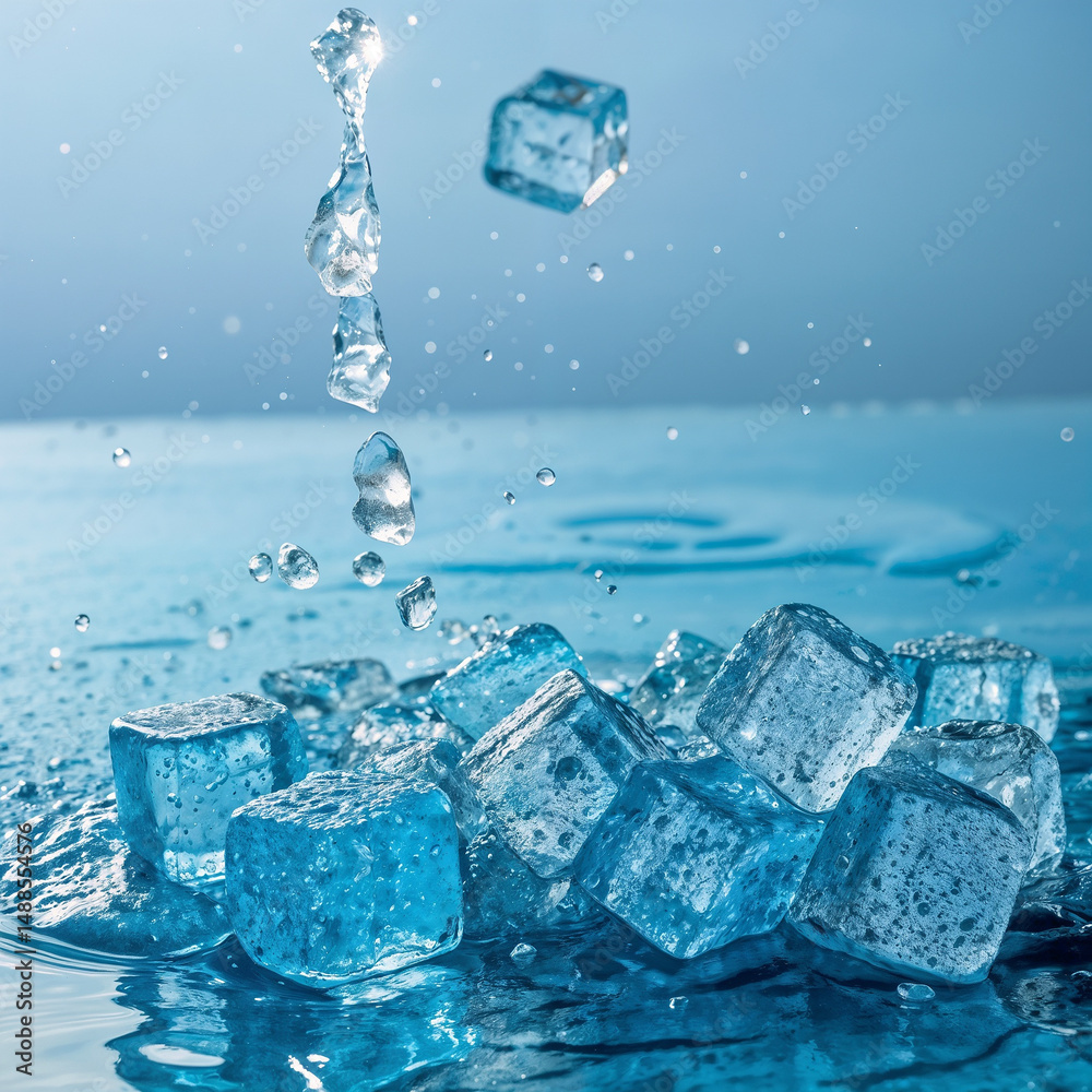 ice cube and water ice cube and water