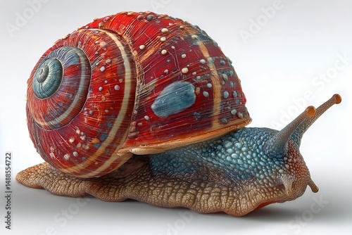 Colorful Snail Crawling on a Smooth Surface With Intricate Shell Patterns Dur...