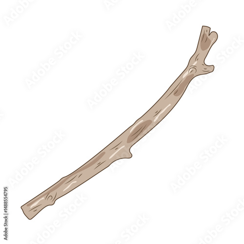 Dry Tree Branch Vector Illustration. A dry tree branch with a natural, irregular shape. The branch appears weathered and aged, featuring rough bark texture, subtle wood grain and natural knots.
