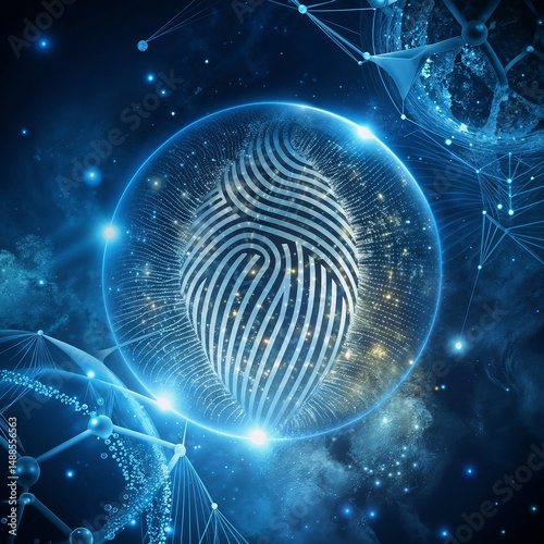 abstract blue background with fingerprint