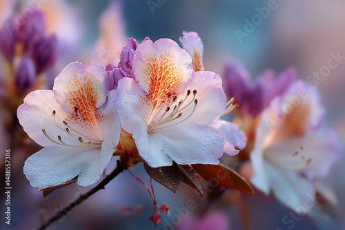 Vibrant Blossoms of Azalea Flowers in Full Bloom During Springtime in a Tranq...