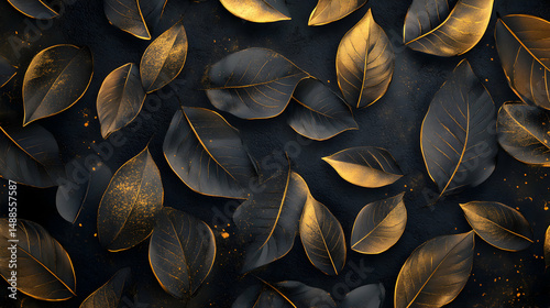 Golden Leaves on Dark Background for Elegant Design and Decoration