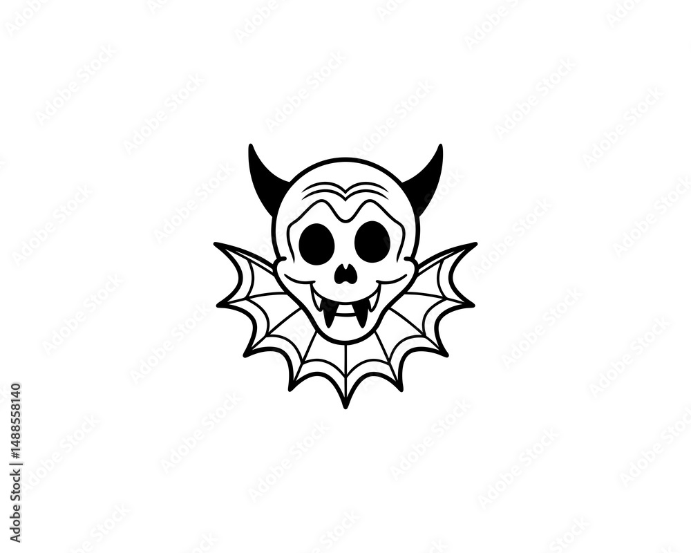 Fototapeta premium Spooky Halloween Jack-o’-Lantern with Bat Wings Vector Scary Pumpkin Illustration on White Background.