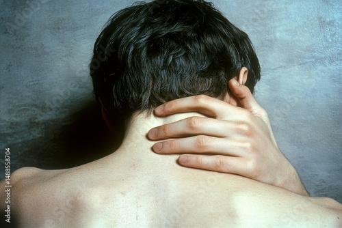 Metaphorical shoulder pain physical senses, of a disease and suffering. Pain of disorder - shoulder pain: abstract image of individual status. Life with chronic illness. Critical condition.