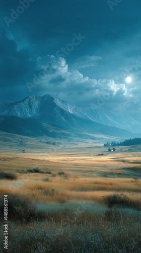 Calm Twilight Over Majestic Mountains and Valleys Under a Cloudy Sky