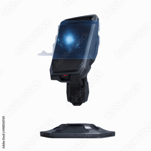 Futuristic Holographic Interface Device on Charging Base