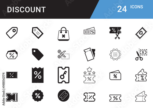 Discount Icons editable vector set  Sale, Offer, Coupon, Promotion, Price Tag, Deal, Cashback, Voucher, Shopping, Best Price, Special Offer, Flash Sale, Limited Time