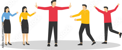 Huge hand divides men and women into two groups, gender issue sexism, feminism stock illustration

