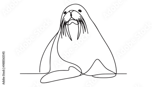Continuous one single minimal line drawing Walrus