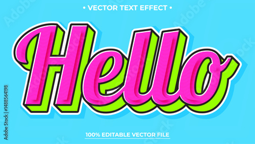 Retro Hello 3d editable text effect Bright color font style, 90s effect