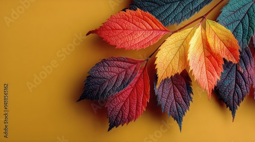 Vibrant Autumn Leaves Display Various Colors on a Bright Background