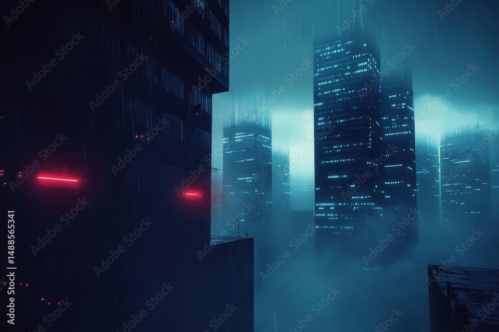 Obraz premium A night-time cityscape depicting a dystopian environment filled with emotion.