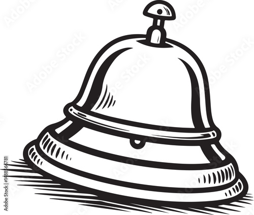 Reception Ring Bell, Receptionist, Black and White Vector Illustration, Sketch Drawing Line Linear Symbol Icon Engraving, Hand-drawn Isolated