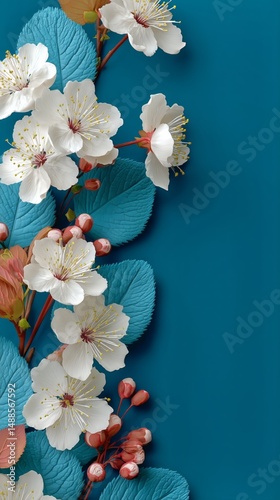 Beautiful Spring Floral Arrangement With Vibrant Colors Against a Blue Backgr...
