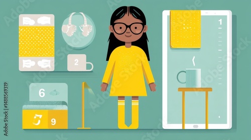 Morning Routine Illustration: Girl, Coffee, and Daily Tasks