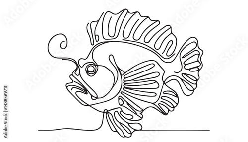 Continuous one single minimal line drawing Anglerfish